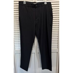 FLX Straight Leg Pants Size 34 Lightweight‎ Black Elastic Band Mid Rise Zip